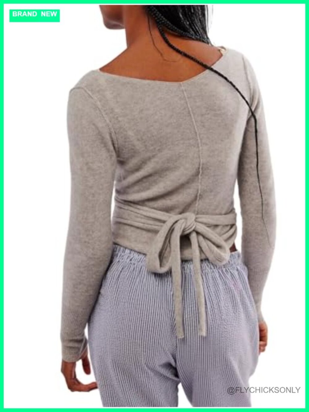 Womens Tie Front Wool Crop Sweater V-Neck Cardigan